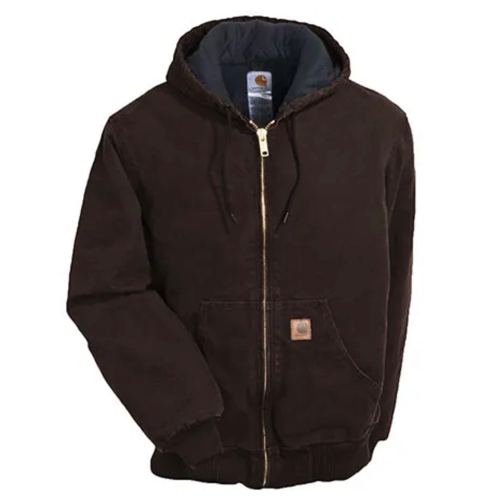 Carhartt Jackets: Men's Brown Flannel Lined Duck Hooded Jacket
